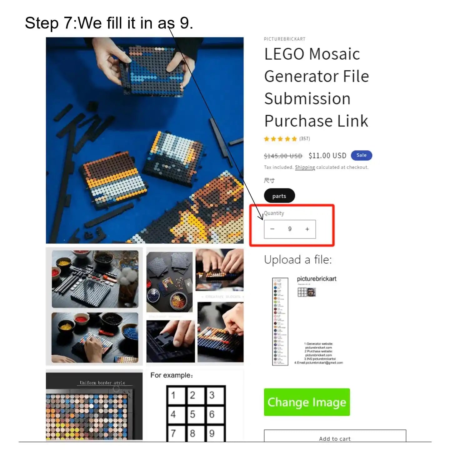 Lien d'achat de soumission de fichier de générateur de mosaïque LEGO